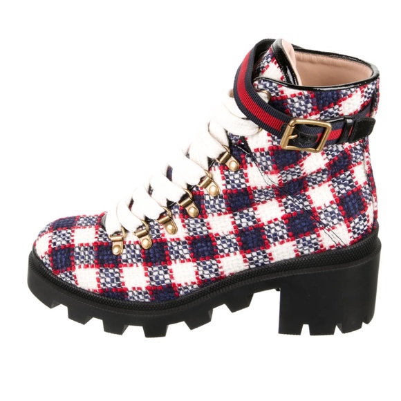 Gucci Plaid Combat Boots - Picture 1 of 11